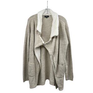 Blue B Womens Knit Cardigan Sherpa Trim Open Front Cream/Multi Size S/M